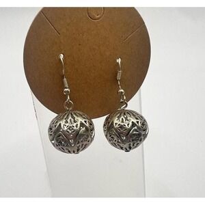 Silver‎ Filigree Ball Dangle Earrings Short Drop Celtic Fairycore Boho Artisan